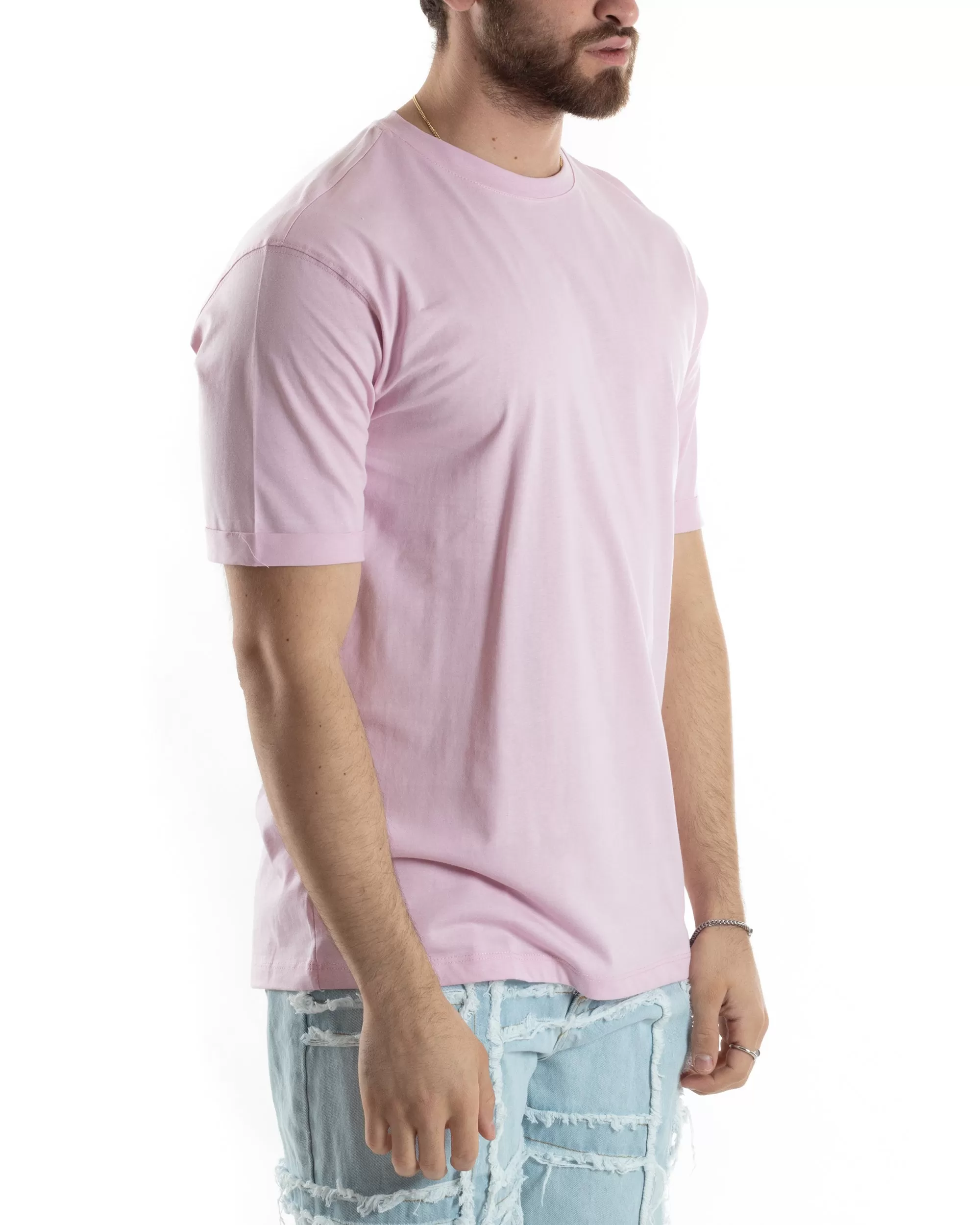 T-shirt Uomo Girocollo Basic Casual Regular Fit Tinta Unita Rosa GIOSAL-TS3054A