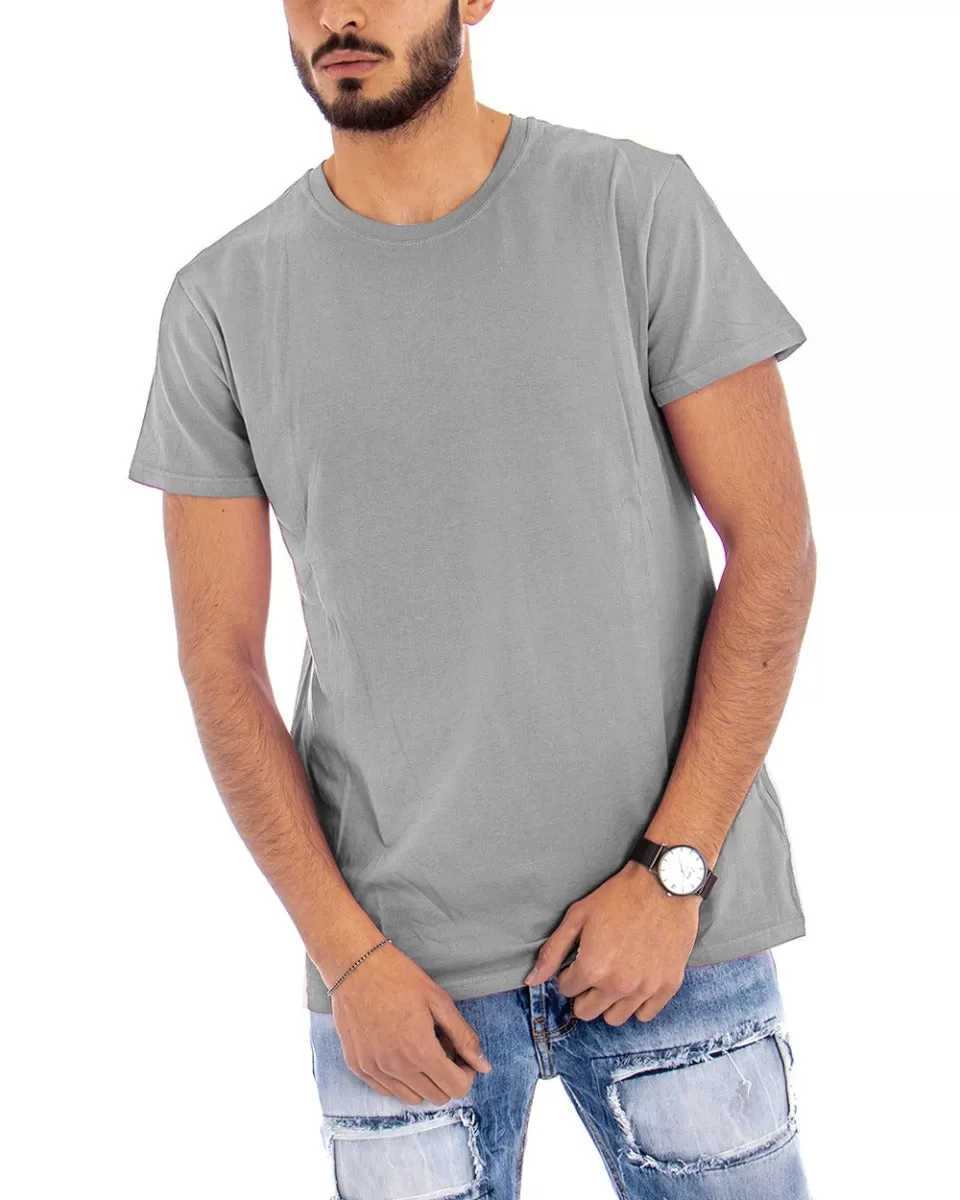 T-shirt Uomo Manica Corta Tinta Unita Grigio Girocollo Basic Casual GIOSAL