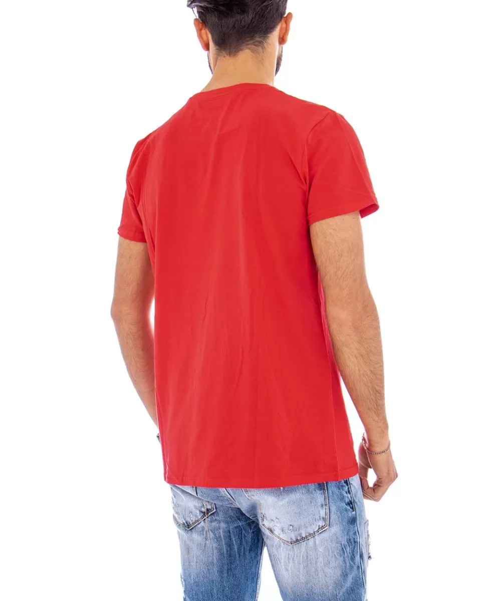 T-shirt Uomo Manica Corta Tinta Unita Rosso Girocollo Basic Casual GIOSAL