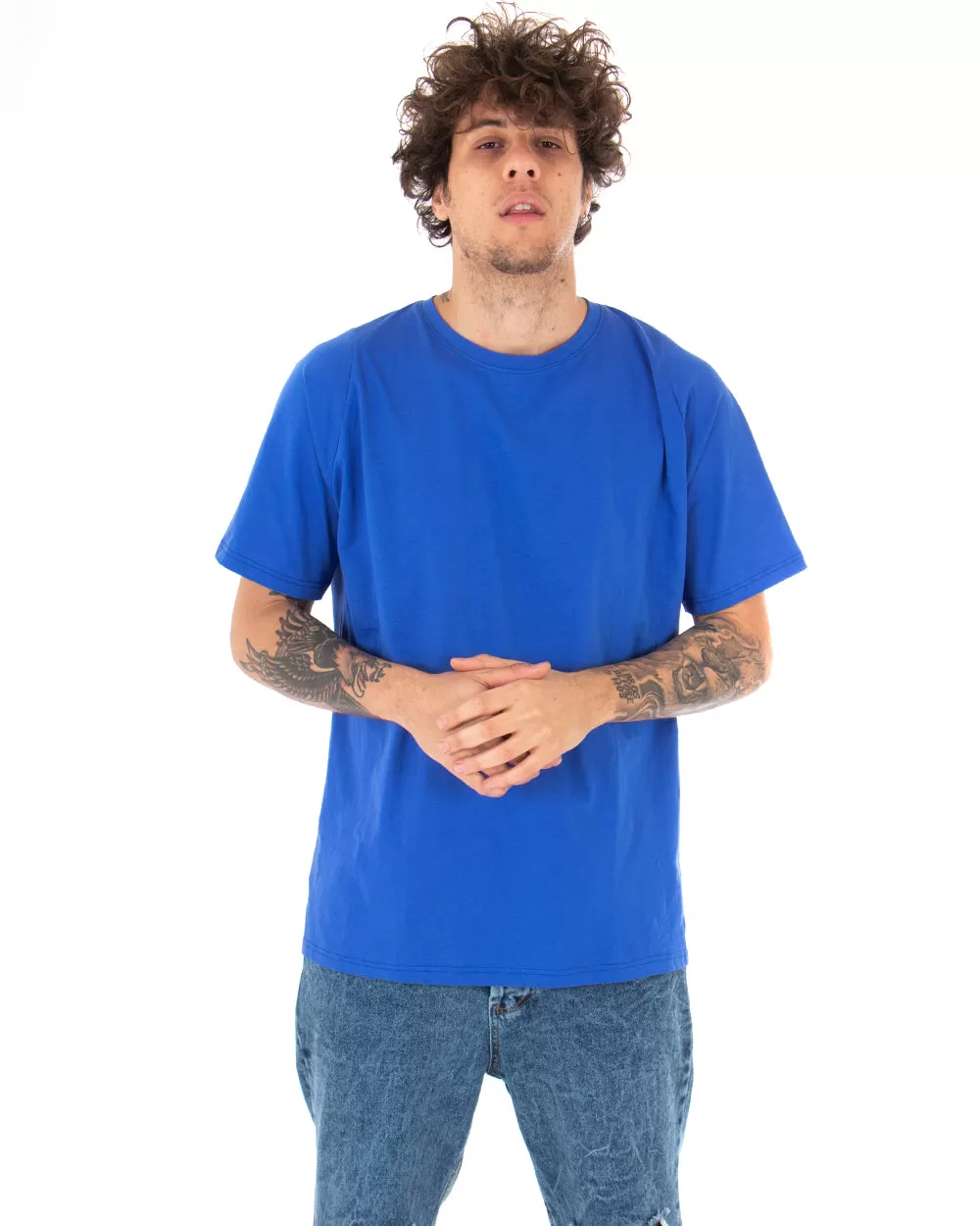 T-shirt Uomo Oversize Girocollo Tinta Unita Casual Blu Royal Basic Manica Corta GIOSAL-TS2925A