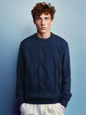 The Exploded Cable Crewneck - Atlantic Blue