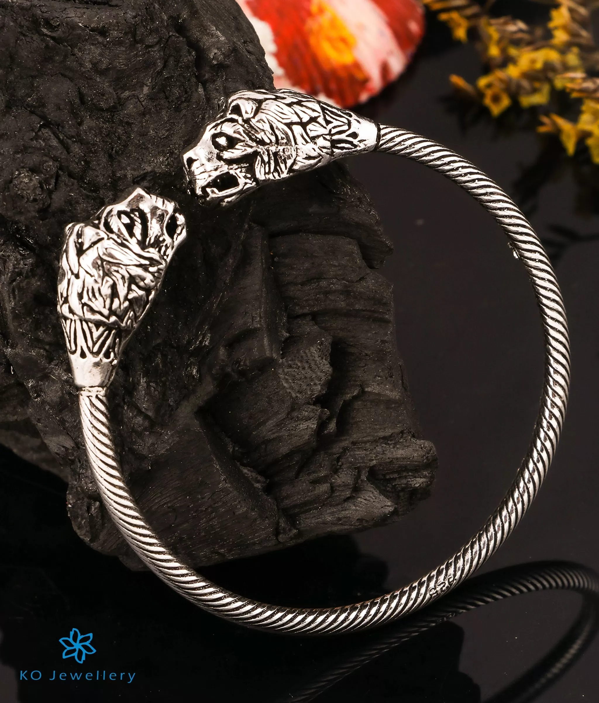 The Majestic Tiger Silver Flexible Open Bracelet