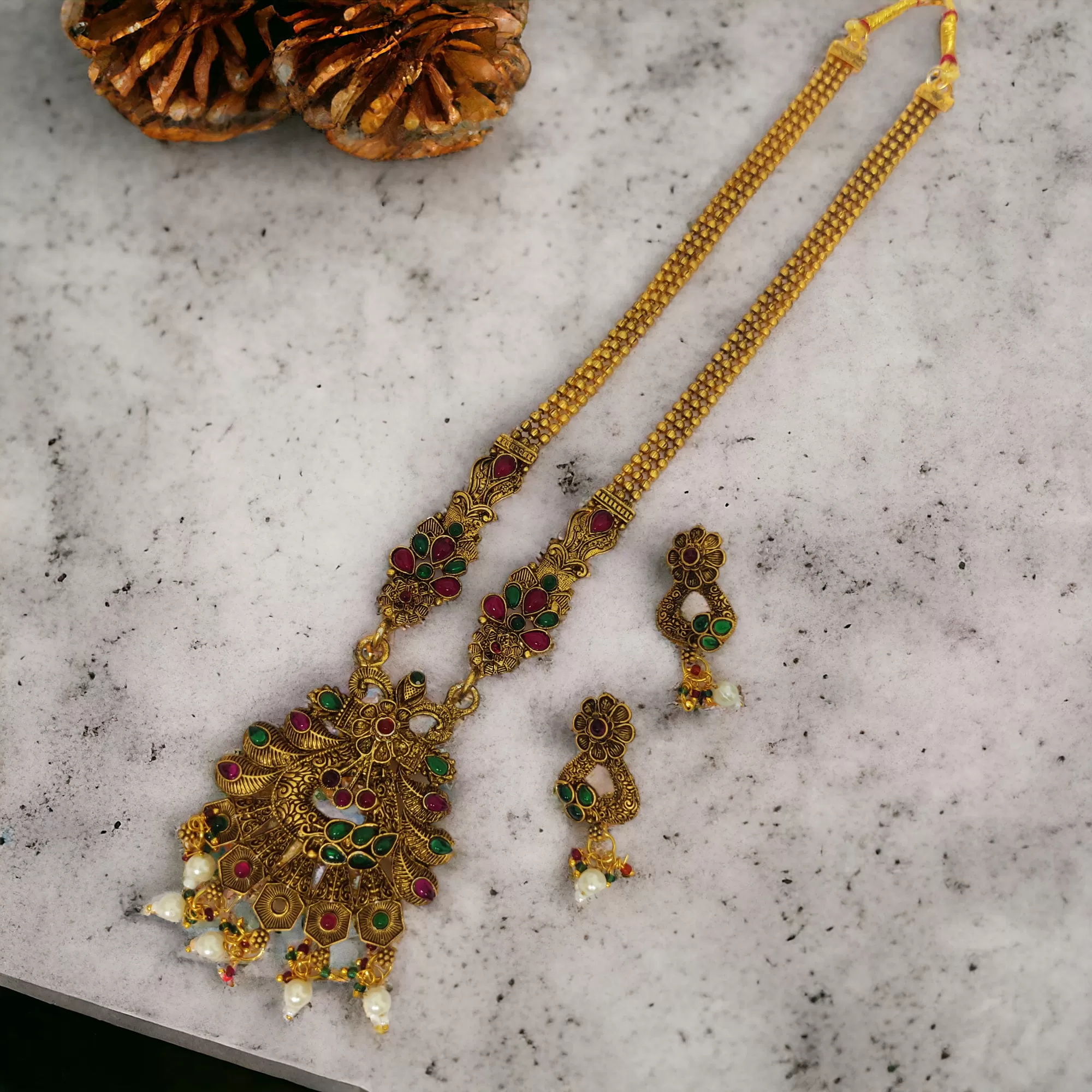 Traditional Peacock Long Neclace Set