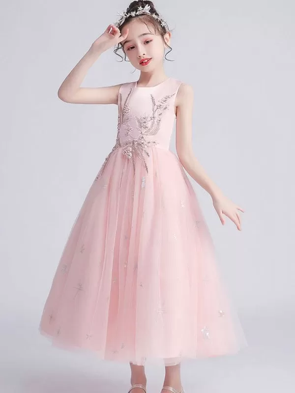 Tulle Sleeveless White Aline Flower Girl Dresses Jewel Neck Princess Kids Party Dresses