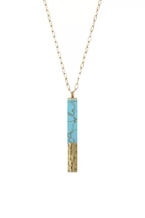 Turquoise LONG STONE HALF METAL PENDANT NECKLACE