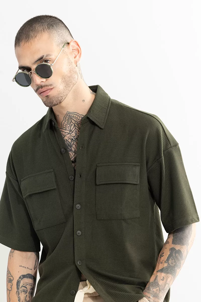 TwinFlap Olive Oversized Shirt