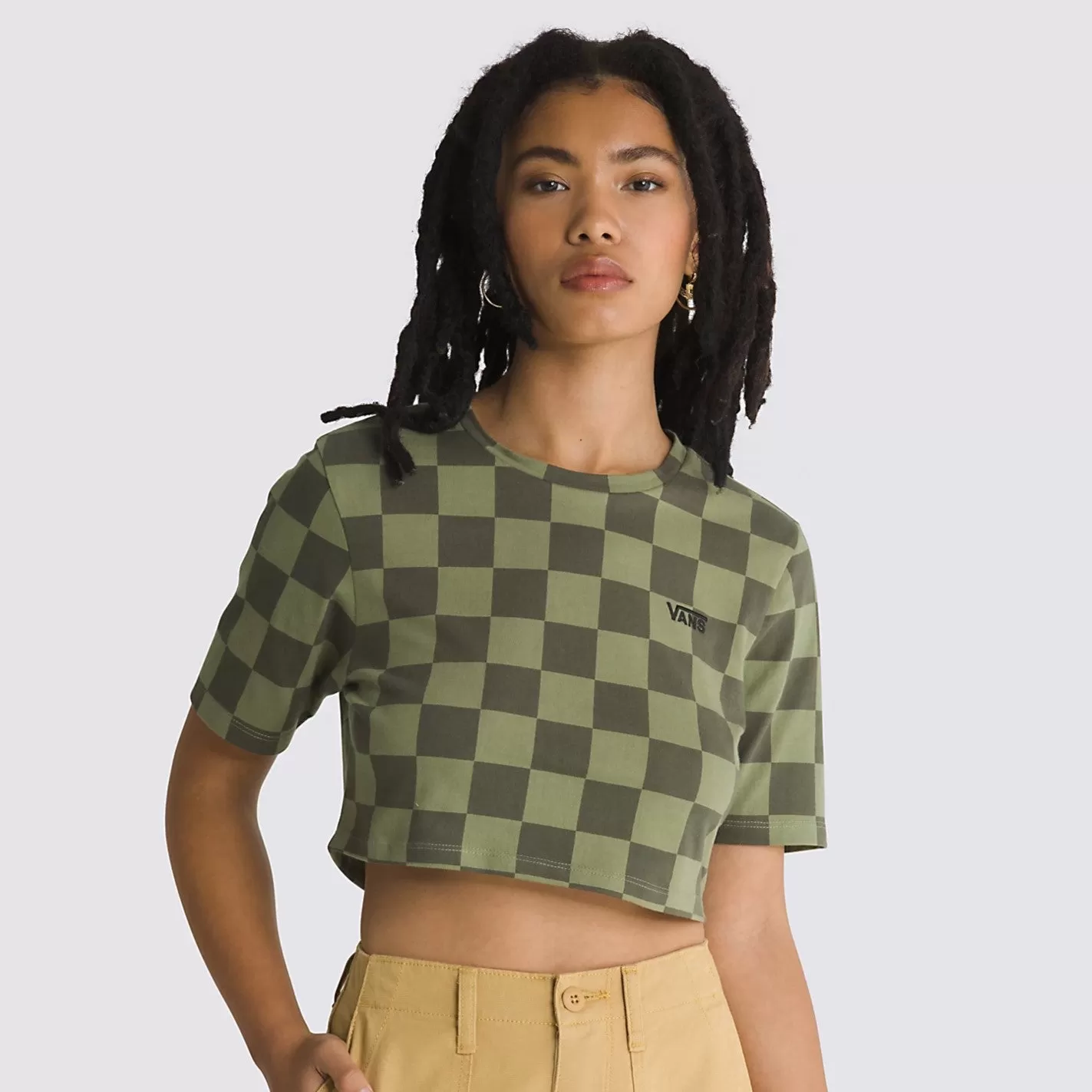 VANS Check Crew Crop T-Shirt - Olive