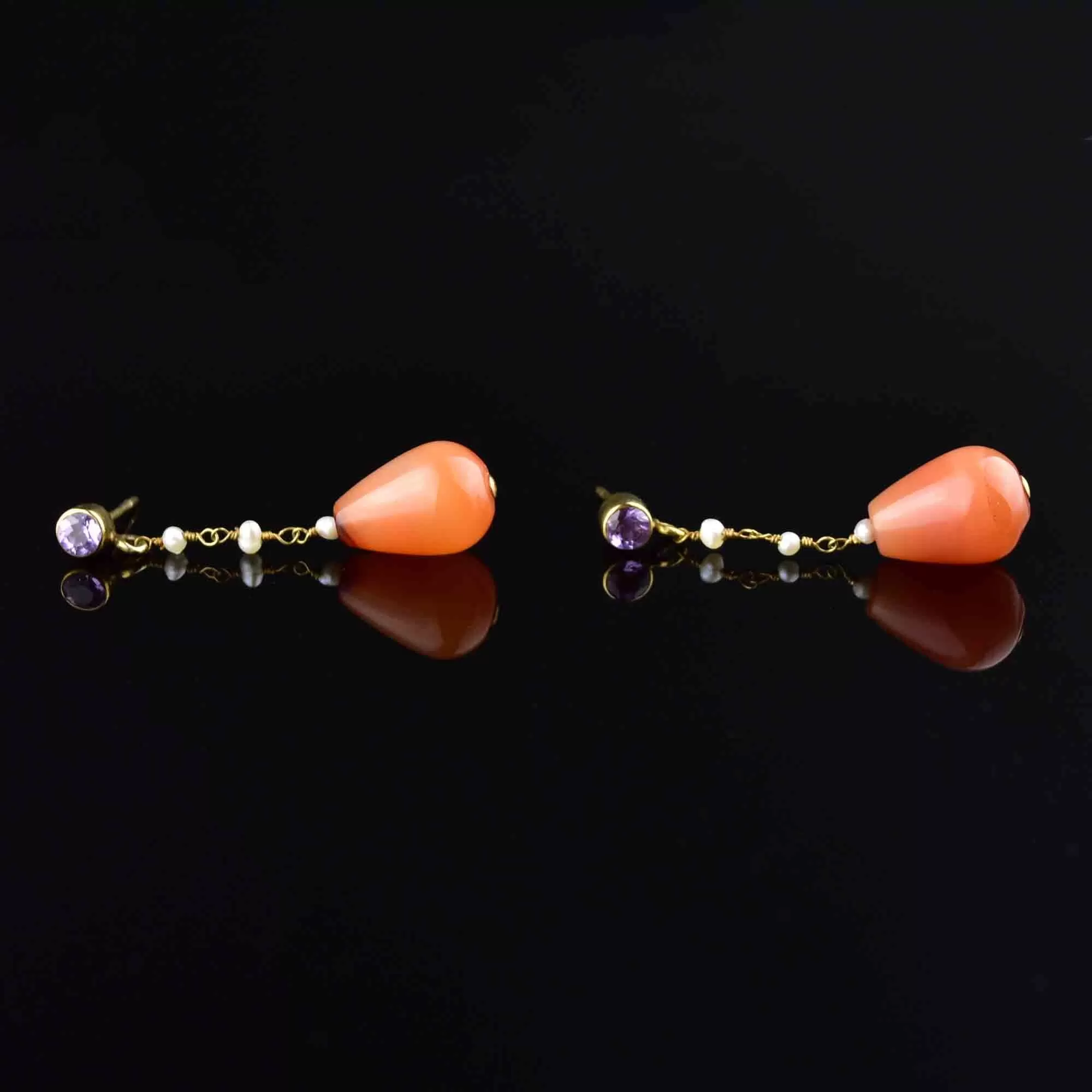 Vintage Amethyst Agate Pearl Drop Earrings