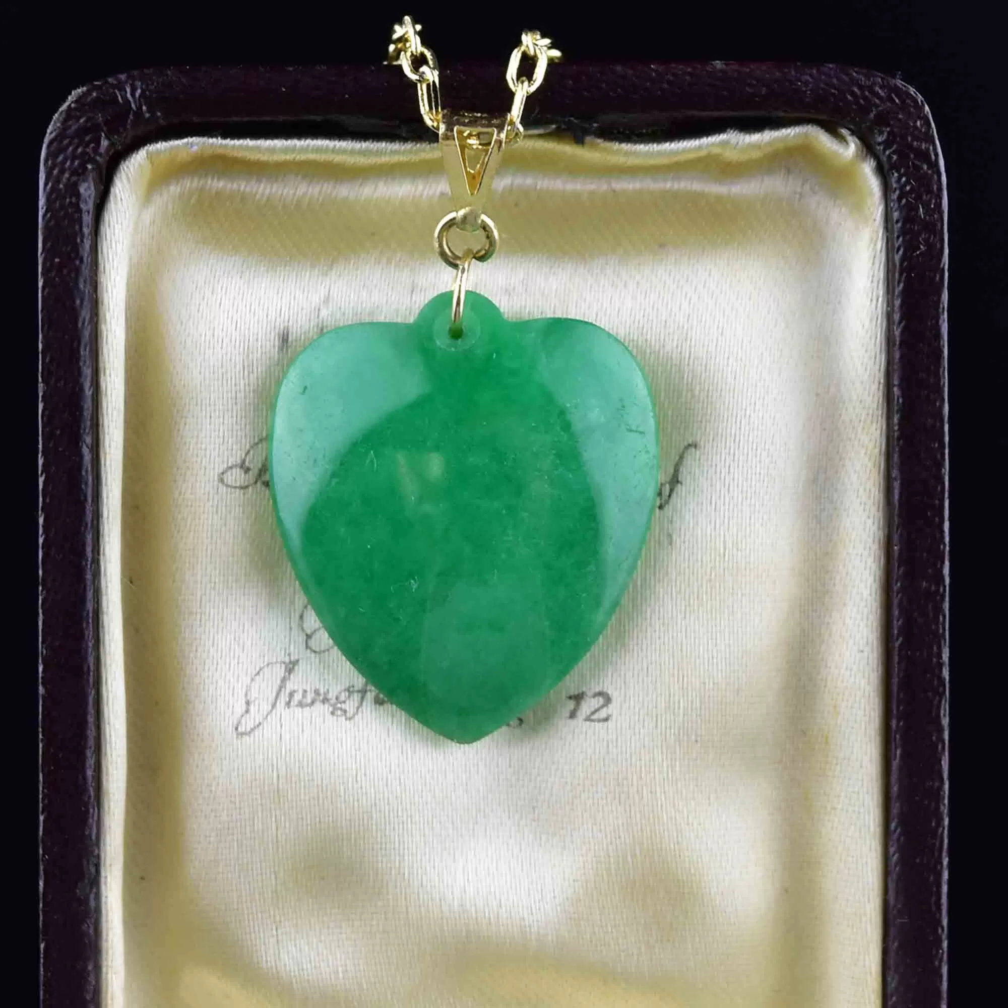 Vintage Carved Jade Heart in 18K Gold