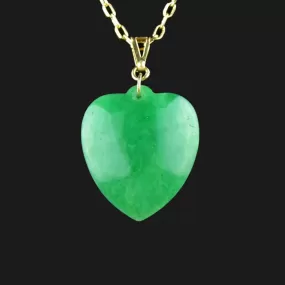 Vintage Carved Jade Heart in 18K Gold