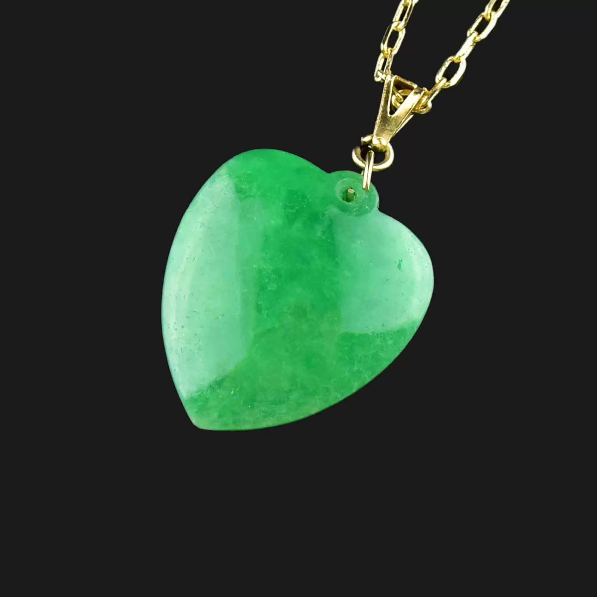 Vintage Carved Jade Heart in 18K Gold