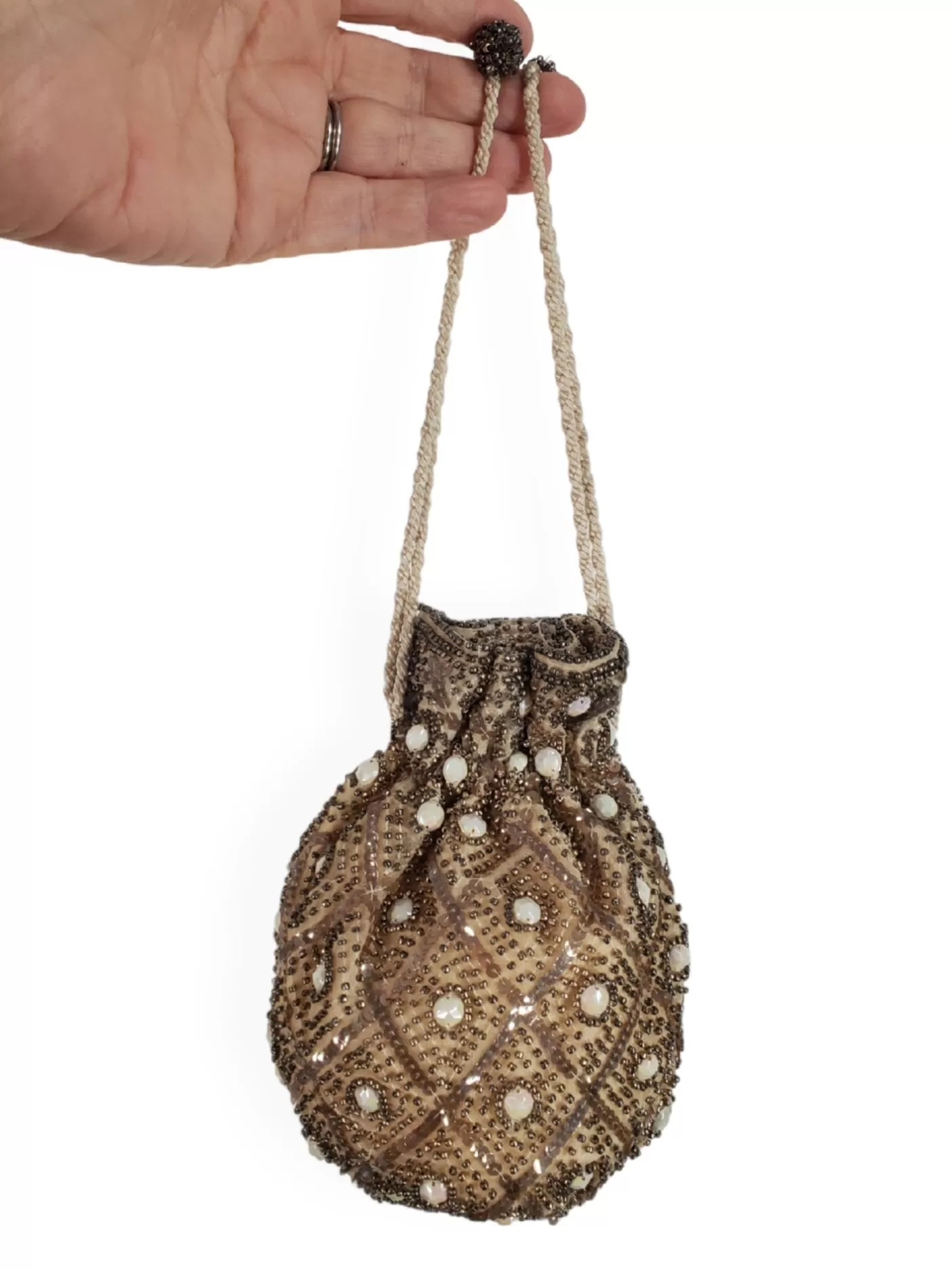 Vtg Beaded Drawstring Purse - Reticule Made in Belgium