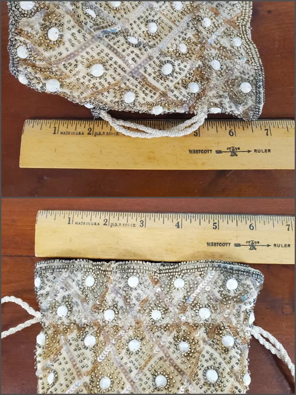 Vtg Beaded Drawstring Purse - Reticule Made in Belgium