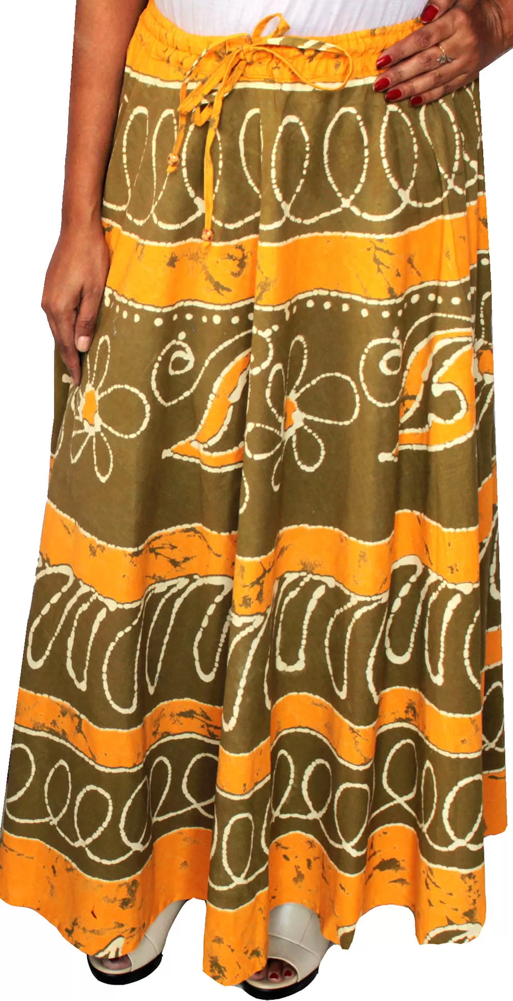 Women Batik Printed Cotton Long Skirt India Clothing (Green)