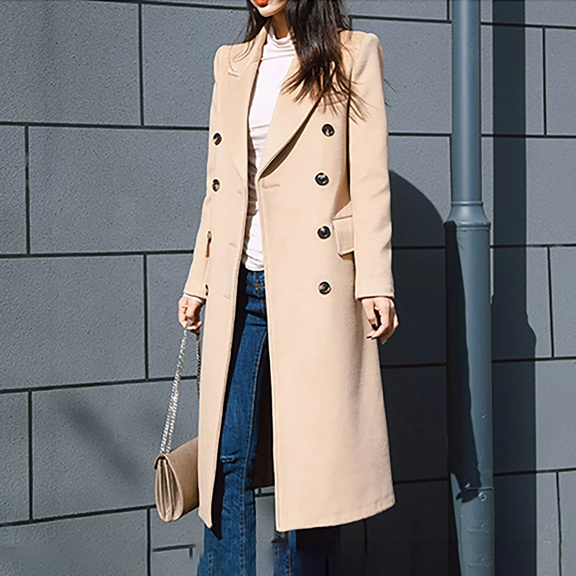 Women Camel Wool Coat,Double breasted Wool Long Coat,Winter coat women,Reefer Coat,Long Wool Coat,Thicken Woolen Coat,Plus size Overcoat