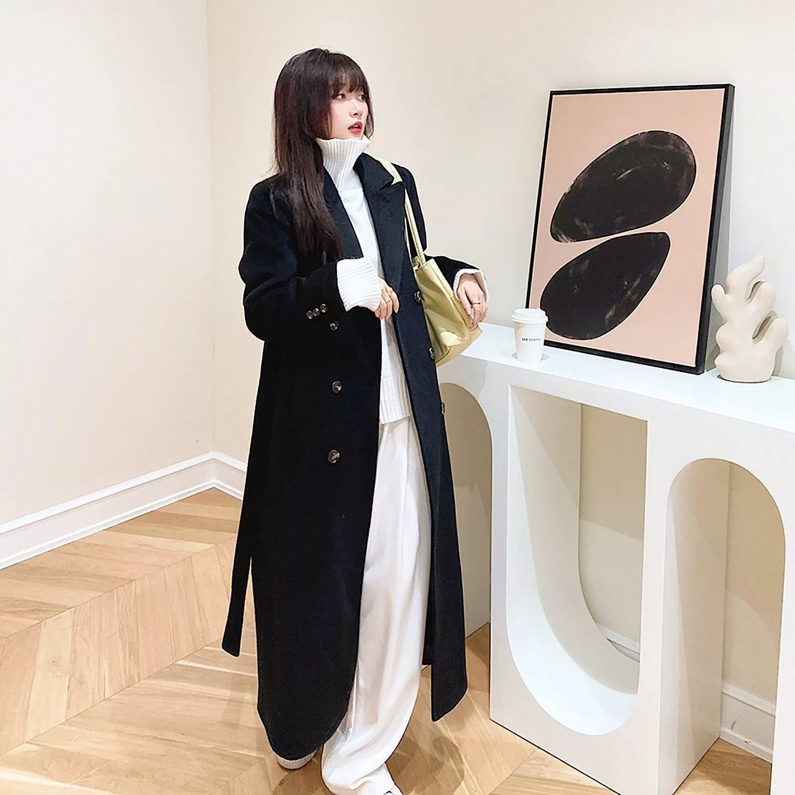 Women Long Maxi Wool Coat,Coffee Wool Long Coat,Black Full length Wool overcoat,Winter Coat women,Thicken Woolen Coat,Plus Size Reefer Coat