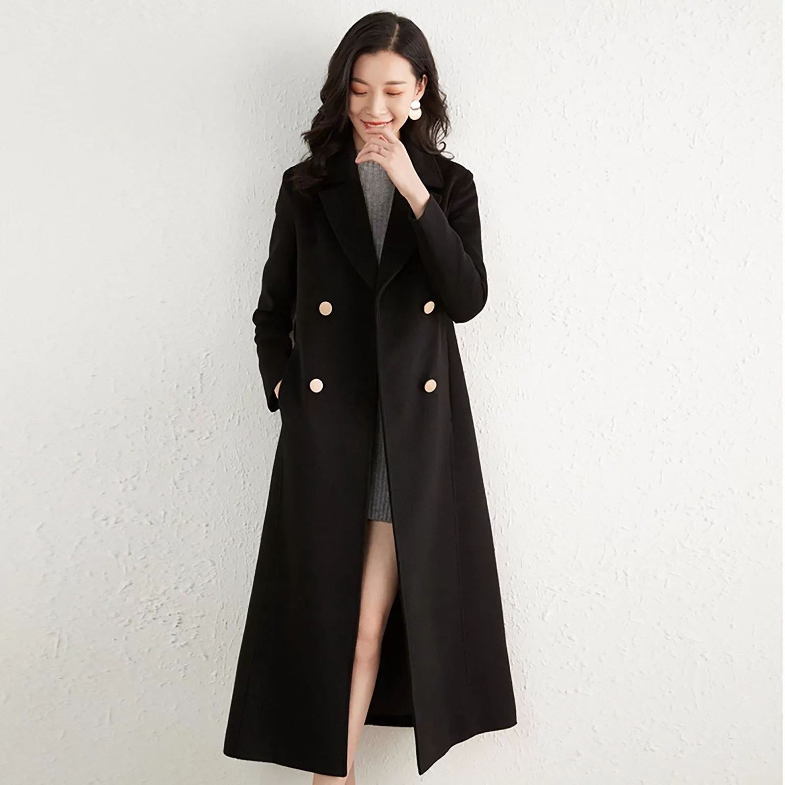 Women Long Wool Maxi Coat,Double Breasted Woolen Overcoat,Custom Coat,Wool Blend Long Coat,Winter Coat Women,Black Long Coat Vivian7 W107