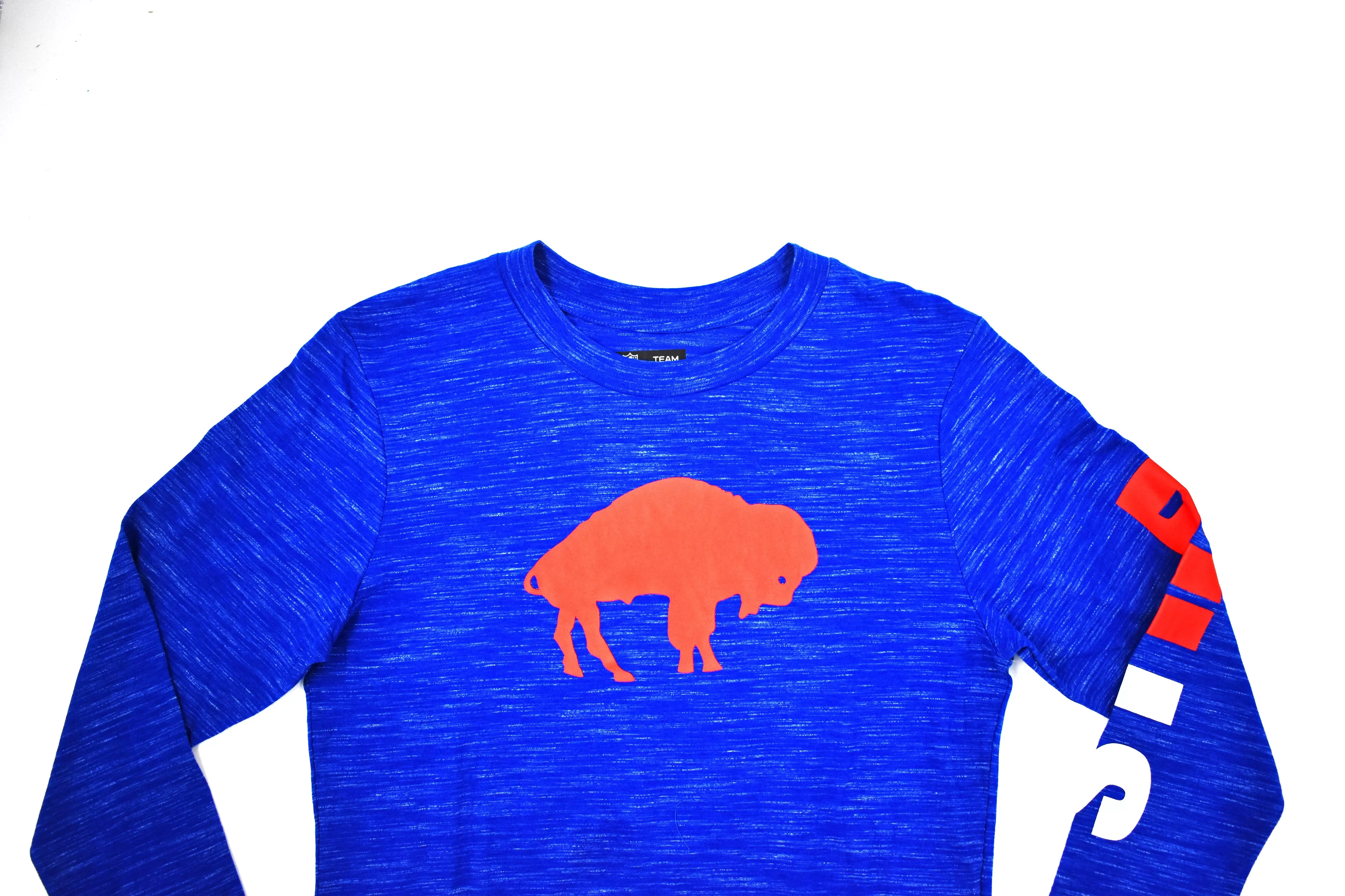 Women's Buffalo Bills Heather Royal With Standing Buffalo Crop Top Long Sleeve