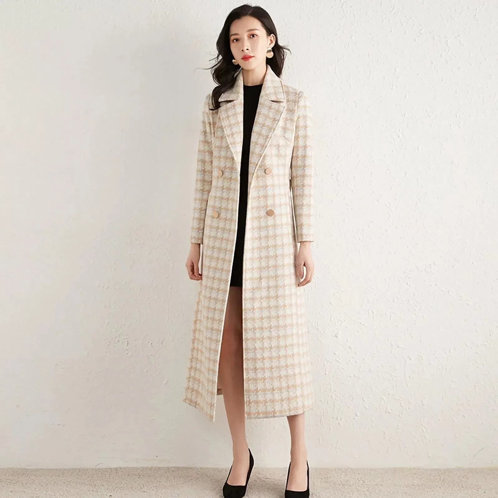 Women's long Wool coat,Custom coat,Plaid Wool Long coat,thick woolen coat,Winter Wool Overcoat,Wool Blend trench coat,Winter coat women W106